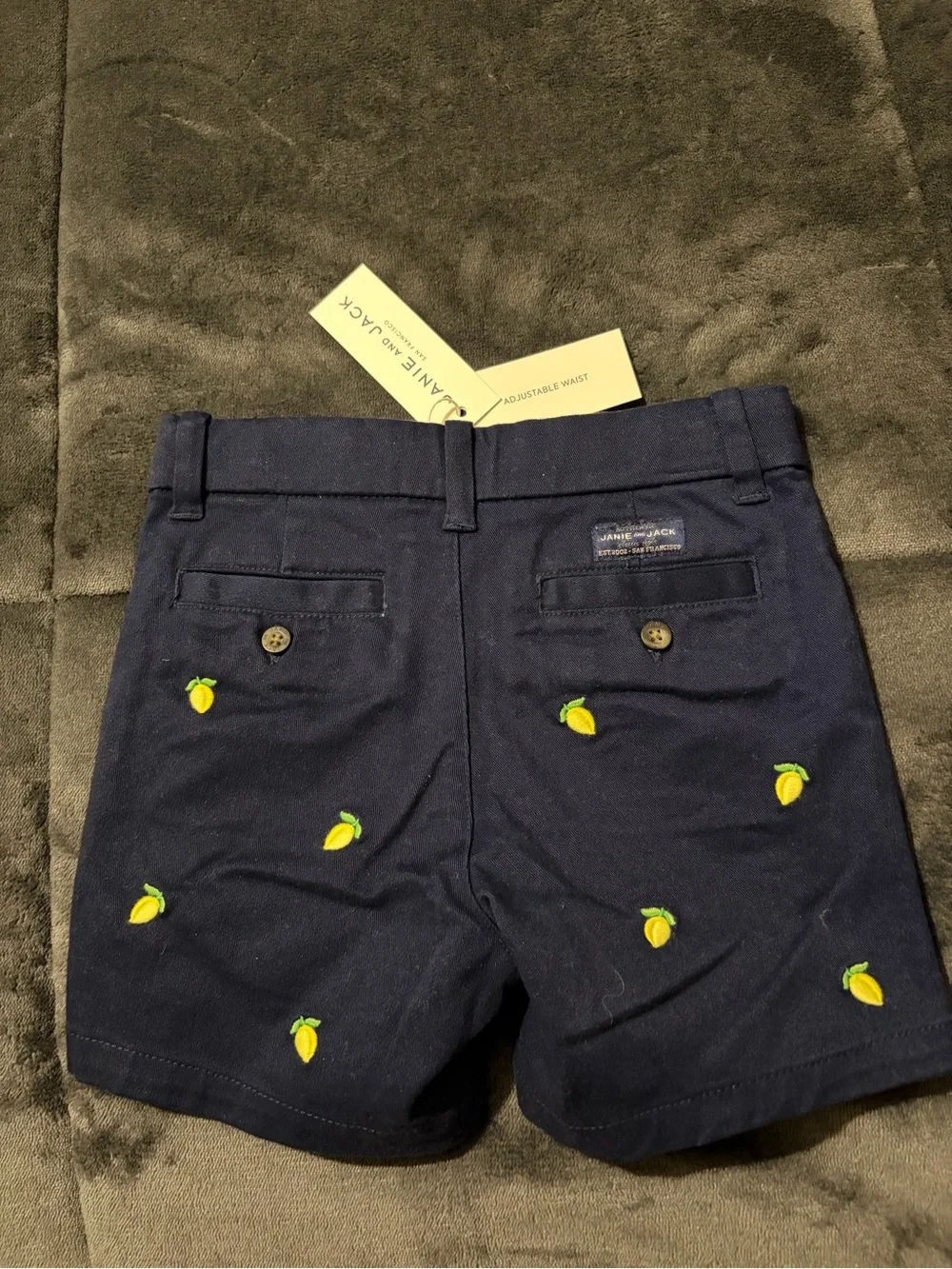Janie and Jack boys Navy Shorts with Yellow Lemon Embroidery -2T